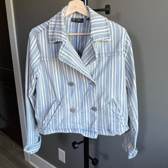 DG2 by Diane Gilman Virtual Stretch Striped Denim Peacoat Size XS - Picture 2 of 8